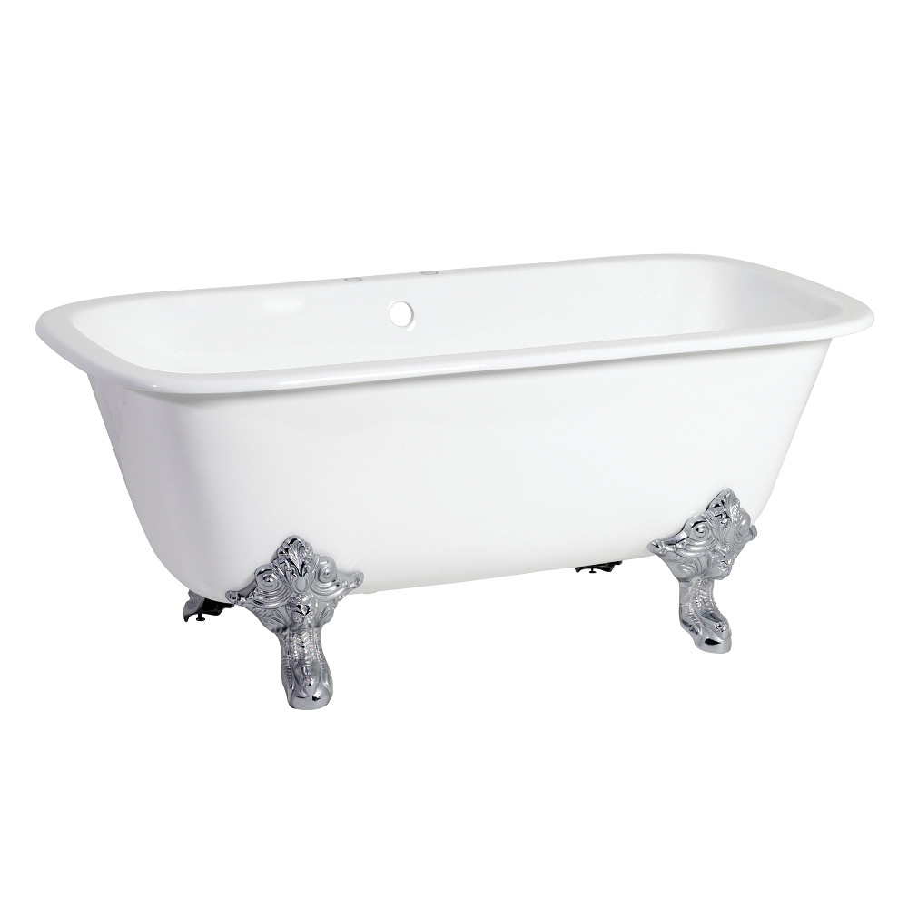 Picture of Aqua Eden VCTQ7D6732NL1 Traditional 67 in. Cast Iron Dbl Slipper Clawfoot Tub with 7 in. Faucet Drillings & Feet - White & Polished Chrome