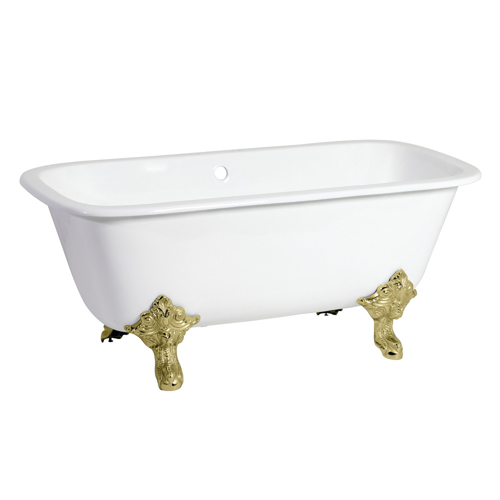 Picture of Aqua Eden VCTQ7D6732NL2 Traditional 67 in. Cast Iron Dbl Slipper Clawfoot Tub with 7 in. Faucet Drillings & Feet - White & Polished Brass