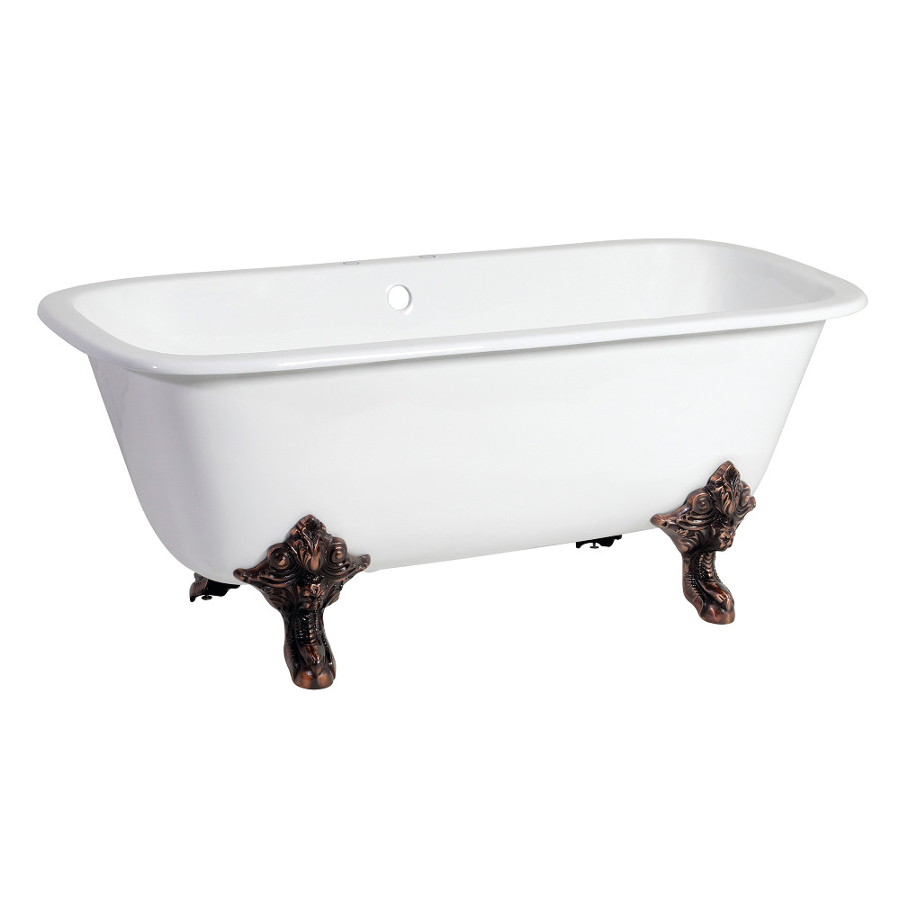 Picture of Aqua Eden VCTQ7D6732NL5 Traditional 67 in. Cast Iron Dbl Slipper Clawfoot Tub with 7 in. Faucet Drillings & Feet - White & Oil Rubbed Bronze