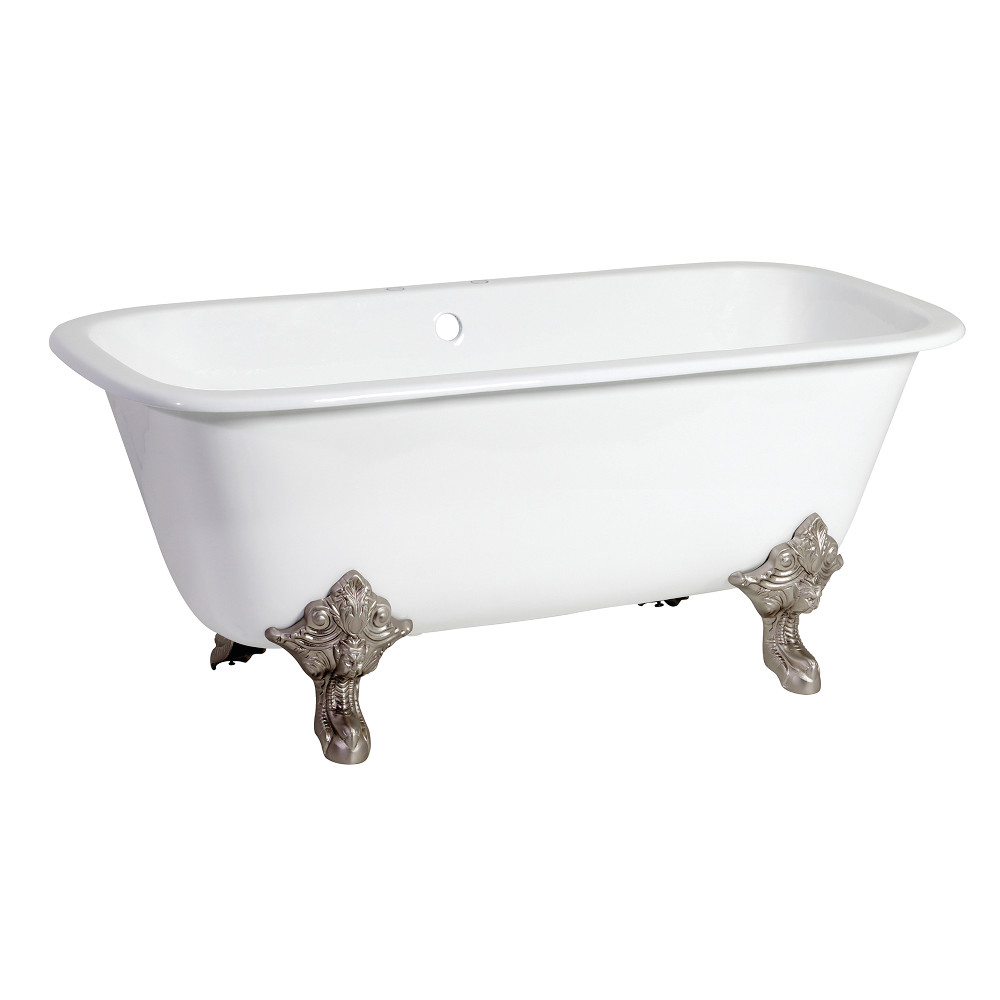 Picture of Aqua Eden VCTQ7D6732NL8 Traditional 67 in. Cast Iron Dbl Slipper Clawfoot Tub with 7 in. Faucet Drillings & Feet - White & Brushed Nickel