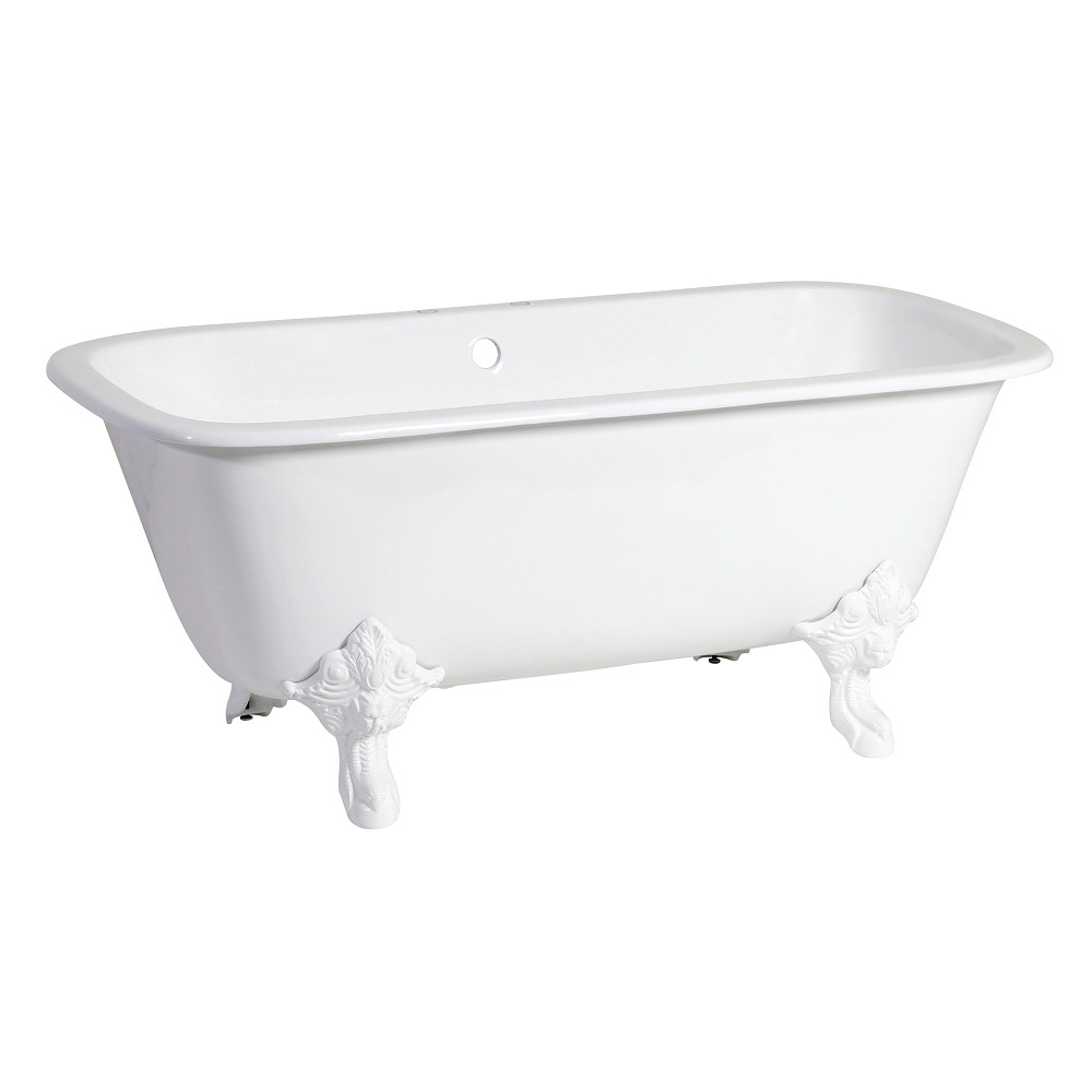 Picture of Aqua Eden VCTQ7D6732NLW Traditional 67 in. Cast Iron Dbl Slipper Clawfoot Tub with 7 in. Faucet Drillings & Feet - White