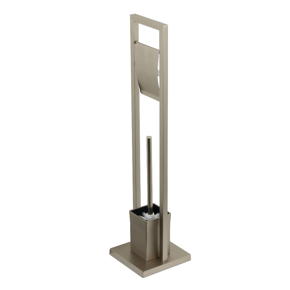 Modern Pedestal Toilet Paper Holder with Toilet Brush Holder - Brushed Nickel -  FurnOrama, FU2432512