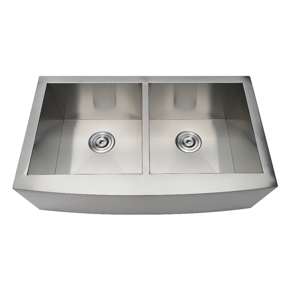 GKTDF33209 Modern Drop-In Stainless Steel Double Bowl Farmhouse Kitchen Sink - Brushed -  Gourmetier
