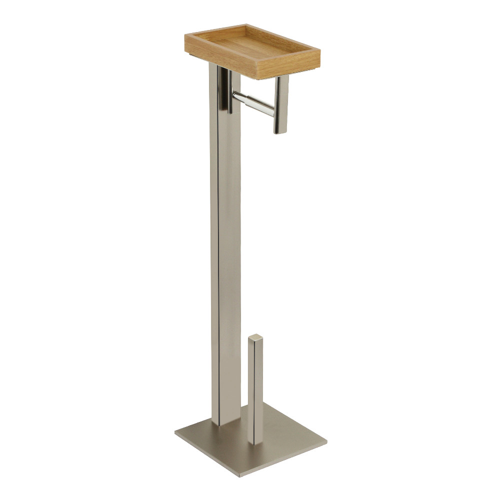 Modern  Freestanding Toilet Paper Holder with Storage Shelf - Brushed Nickel
