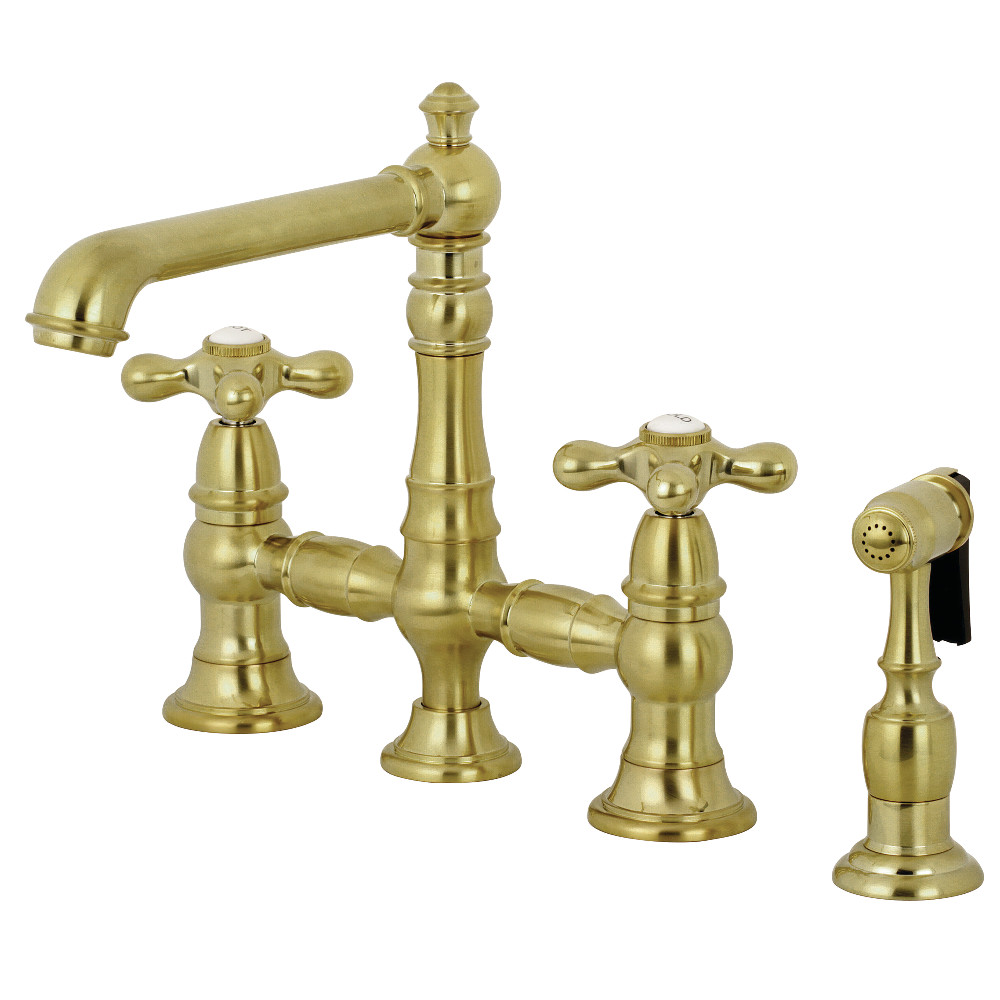 Picture of Kingston Brass KS7277AXBS English Country 8" Bridge Kitchen Faucet with Sprayer  Brushed Brass