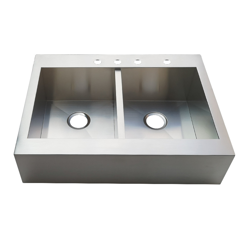 Picture of Gourmetier GKTDF362494 Modern Edinburg Drop-In 36 in. Double Bowl Kitchen Sink - Brushed