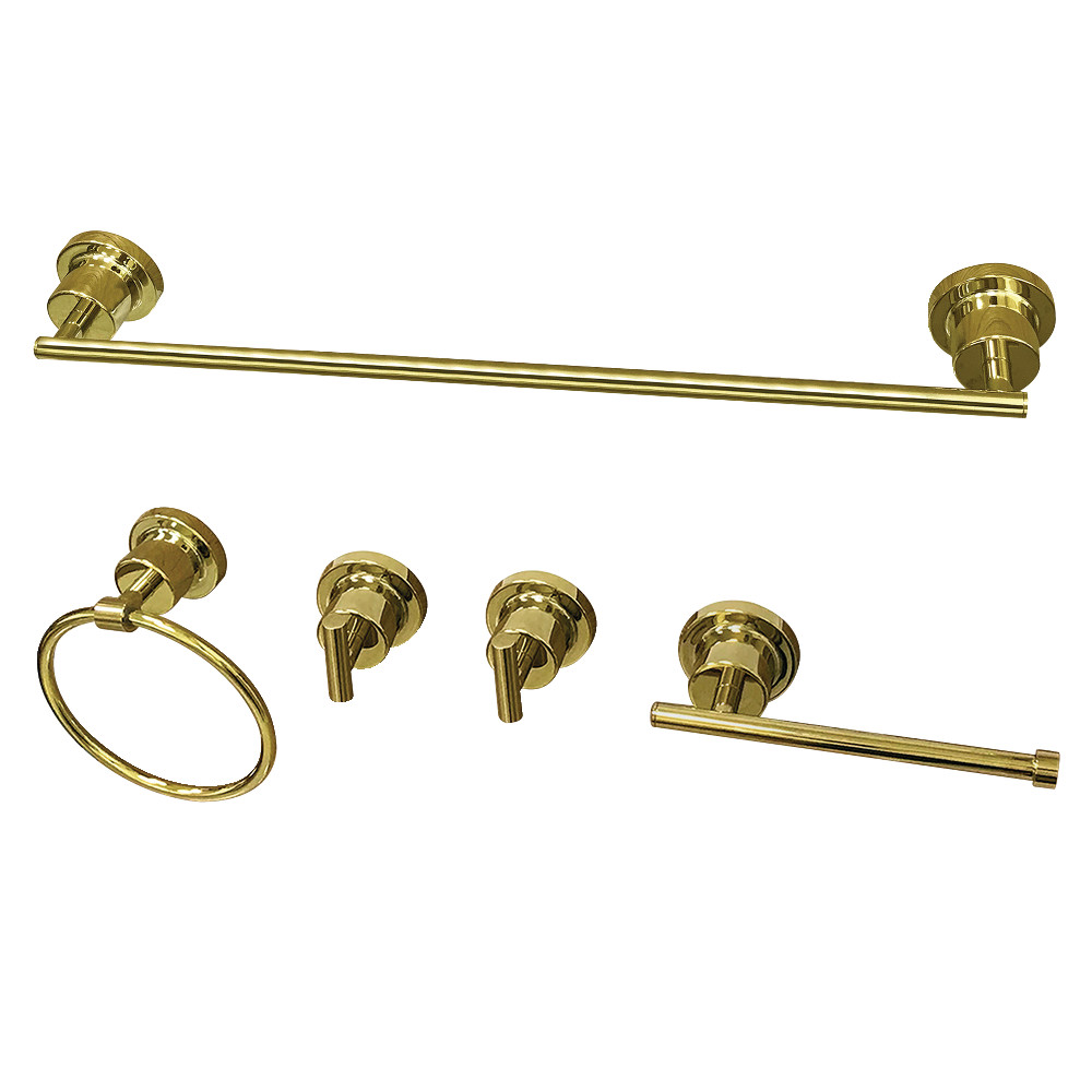 BAH8212478PB Concord Modern 5 Piece Bathroom Accessory Set, Polished Brass