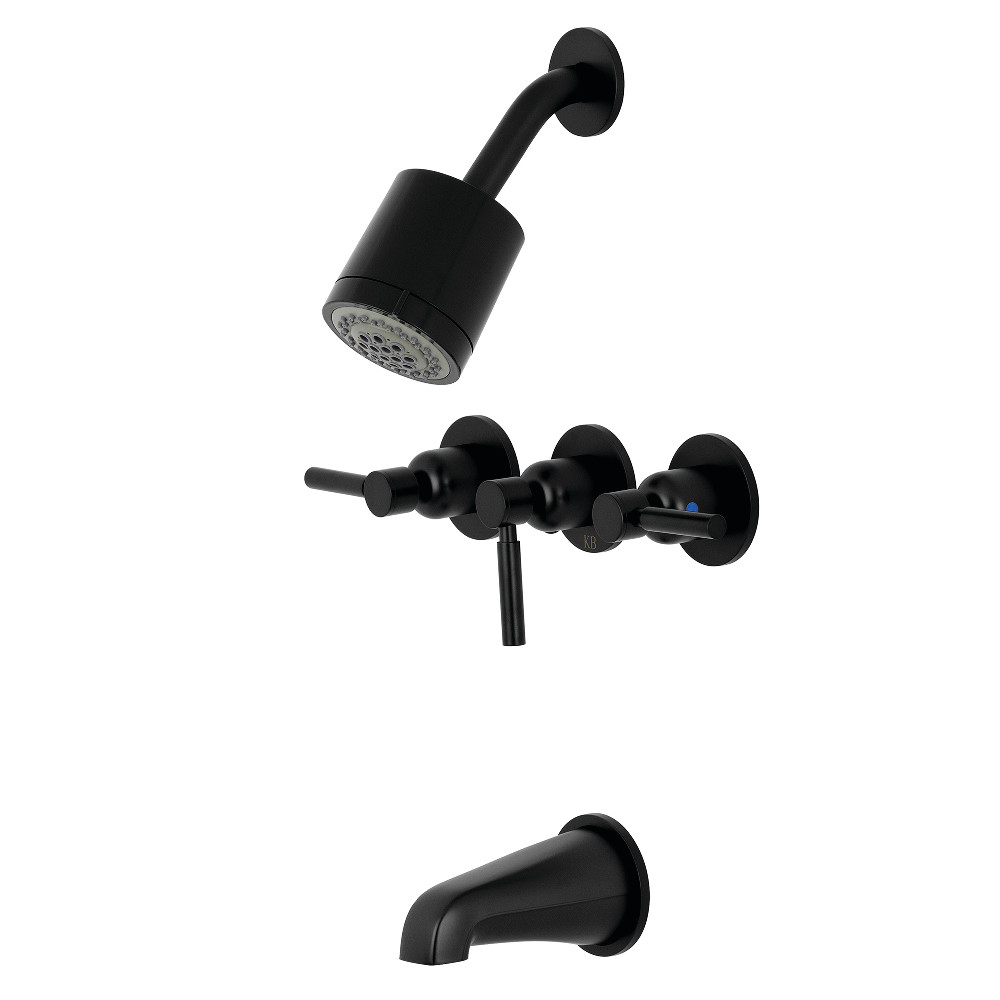 Modern Concord Tub & Shower Faucet with 3 Handles, Matte Black