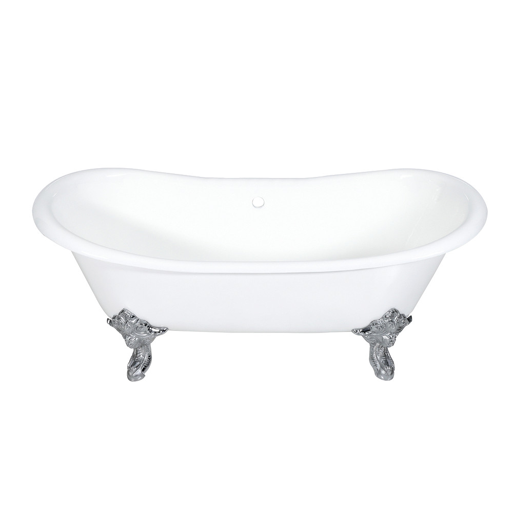Picture of Aqua Eden VCTNDS7231NL1 Aqua Eden Cast Iron Double Ended Clawfoot Tub with Feet No Drillings&#44; White & Polished Chrome