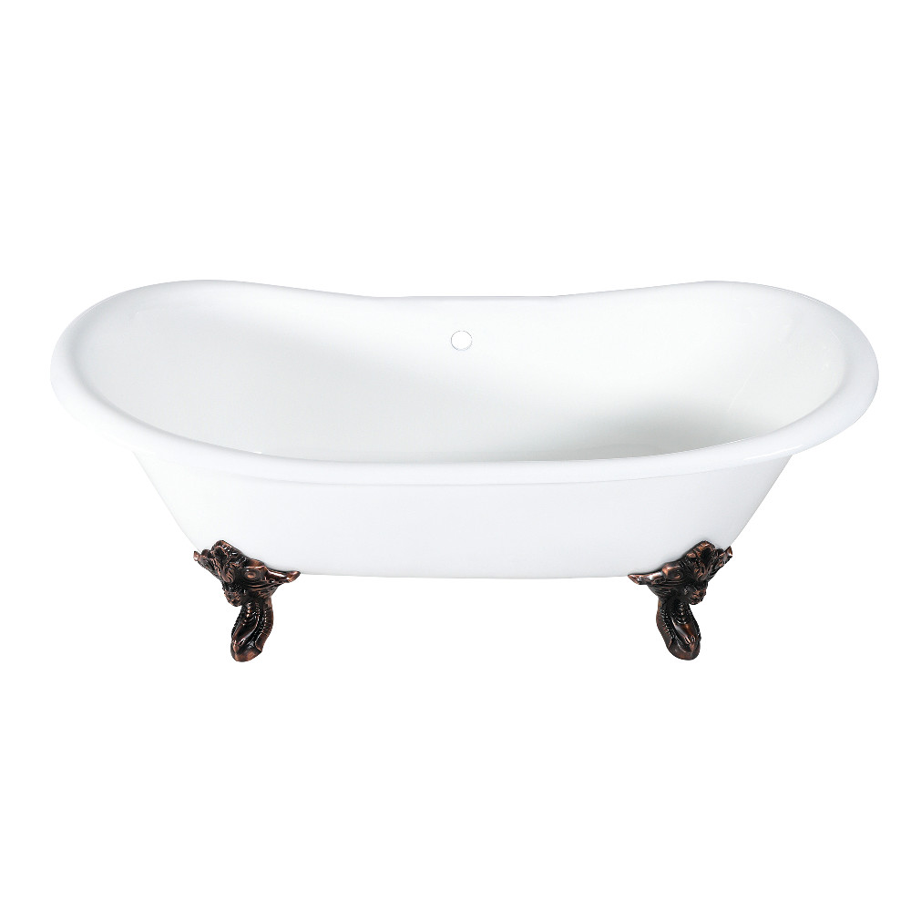 Picture of Aqua Eden VCTNDS7231NL5 Aqua Eden Cast Iron Double Ended Clawfoot Tub with Feet No Drillings&#44; White & Oil Rubbed Bronze