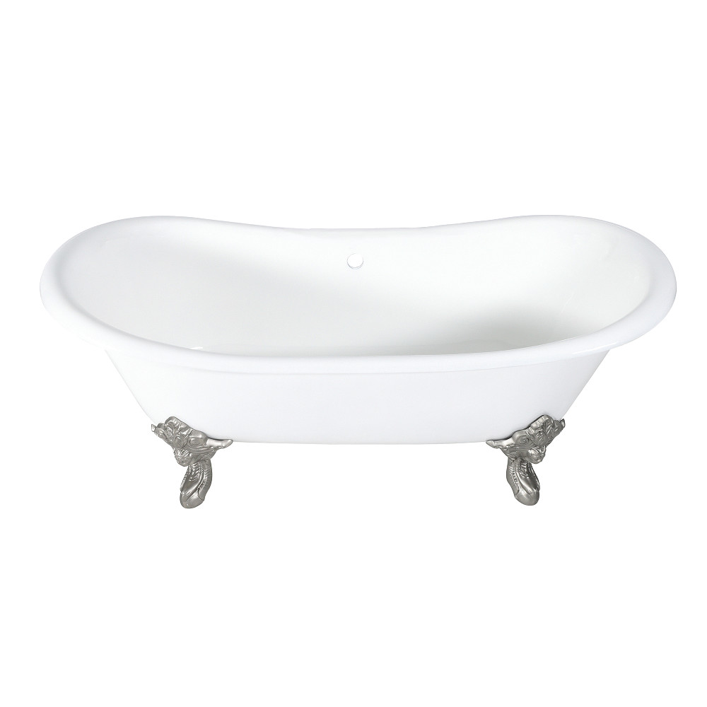 Picture of Aqua Eden VCTNDS7231NL8 Aqua Eden Cast Iron Double Ended Clawfoot Tub with Feet No Drillings&#44; White & Brushed Nickel
