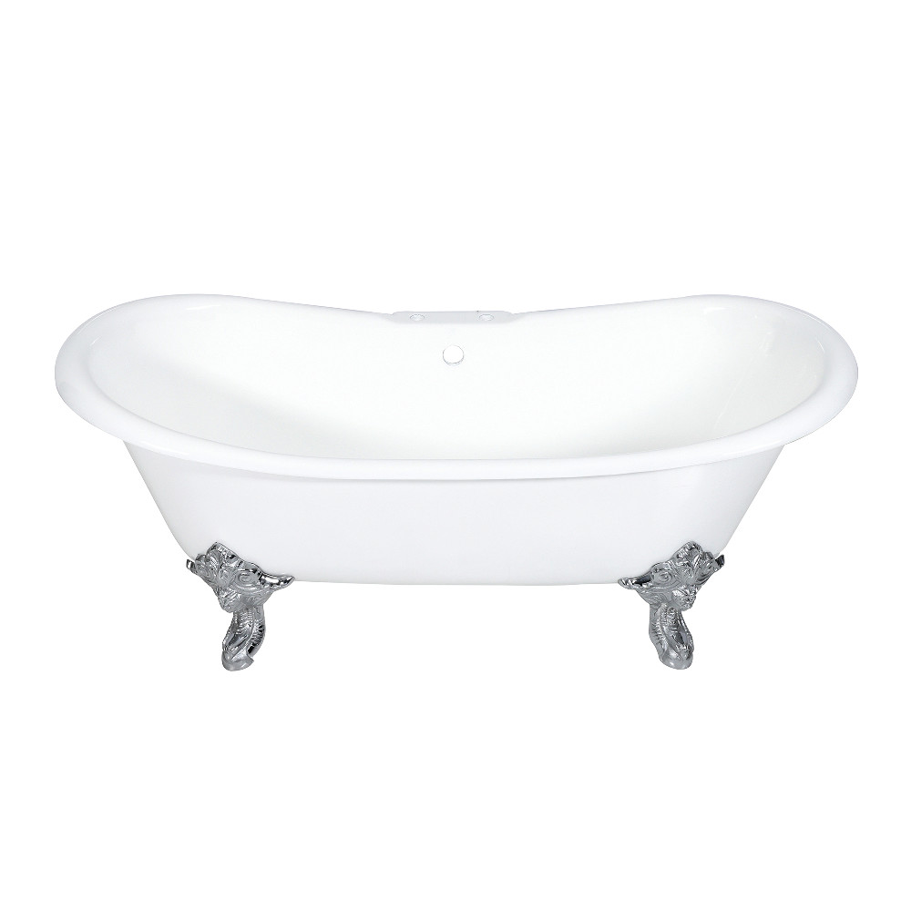 Picture of Aqua Eden VCT7DS7231NL1 Aqua Eden Cast Iron Double Slipper Clawfoot Tub with 7 in. Faucet Drillings & Feet&#44; White & Polished Chrome