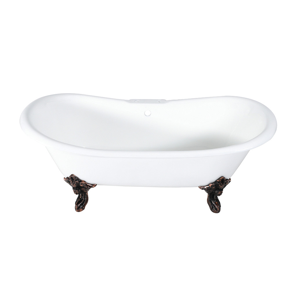Picture of Aqua Eden VCT7DS7231NL5 Aqua Eden Cast Iron Double Slipper Clawfoot Tub with 7 in. Faucet Drillings & Feet&#44; White & Oil Rubbed Bronze
