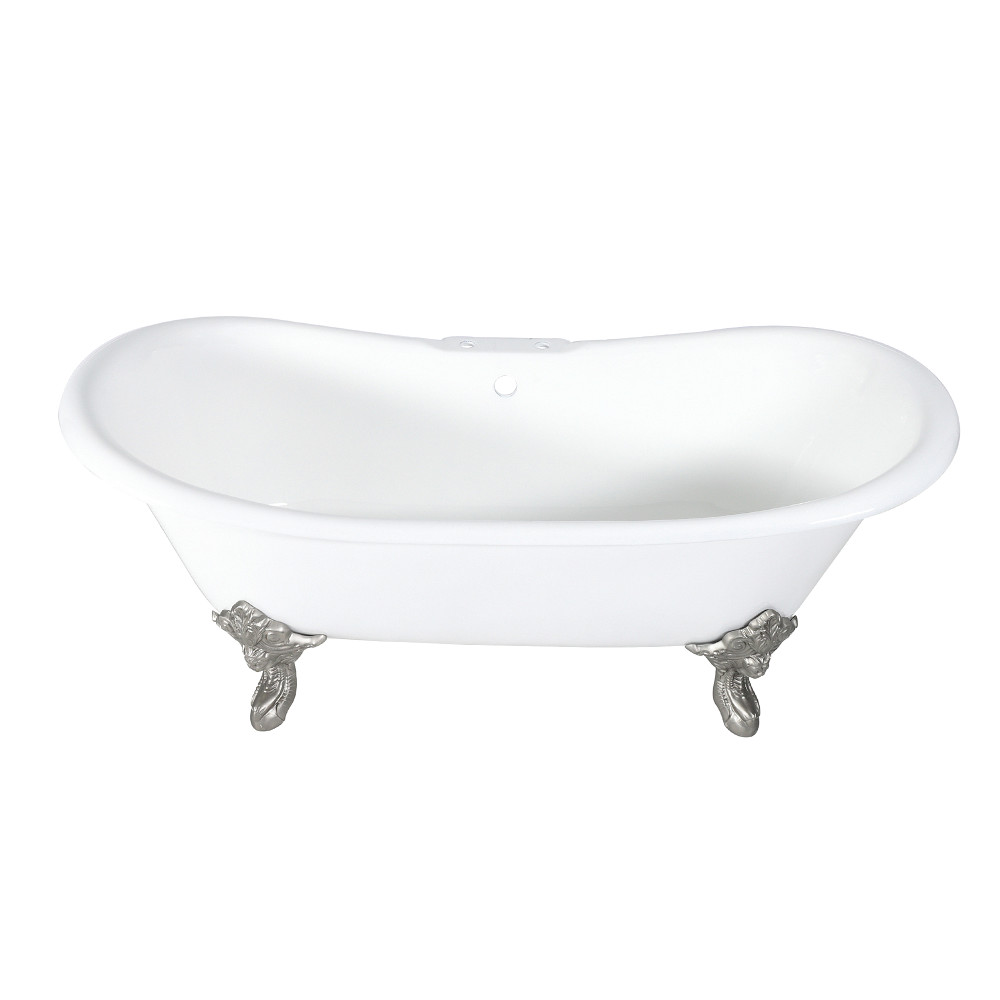 Picture of Aqua Eden VCT7DS7231NL8 Aqua Eden Cast Iron Double Slipper Clawfoot Tub with 7 in. Faucet Drillings & Feet&#44; White & Brushed Nickel