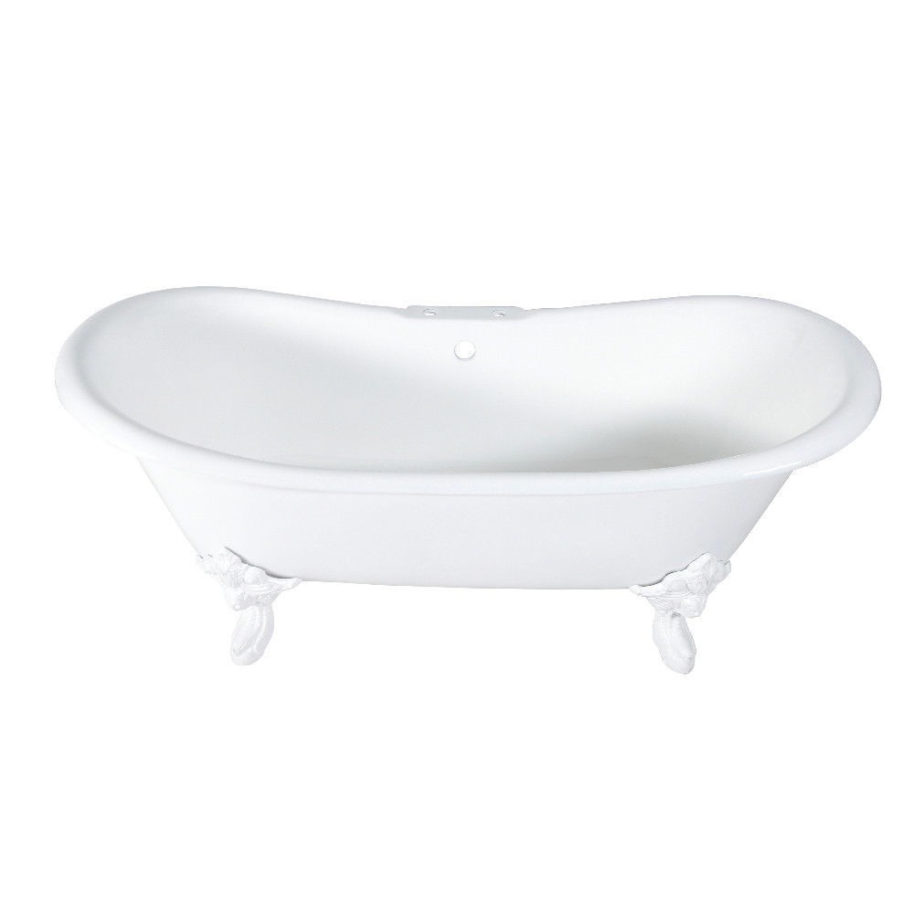 Picture of Aqua Eden VCT7DS7231NLW Aqua Eden Cast Iron Double Slipper Clawfoot Tub with 7 in. Faucet Drillings & Feet&#44; White