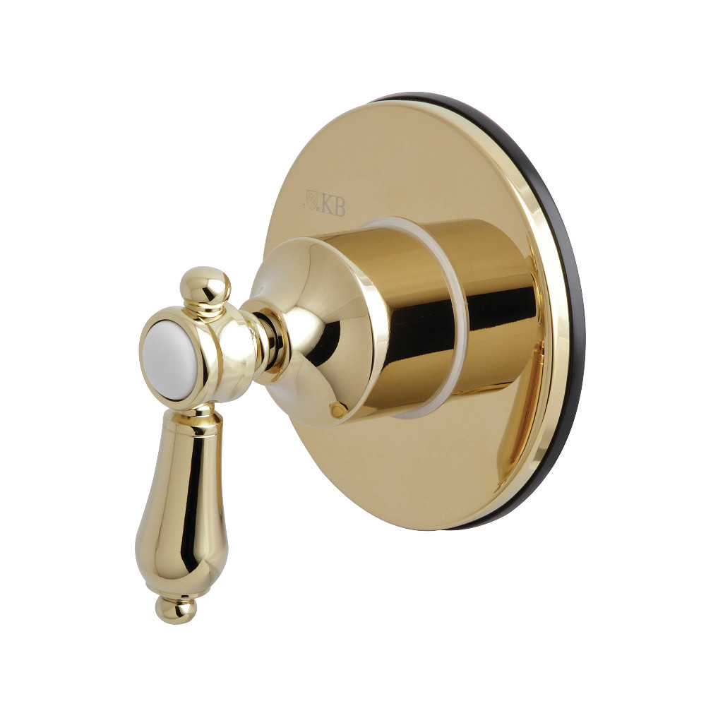 Traditional Three-Way Diverter Valve with Single Handle & Round Plate, Polished Brass
