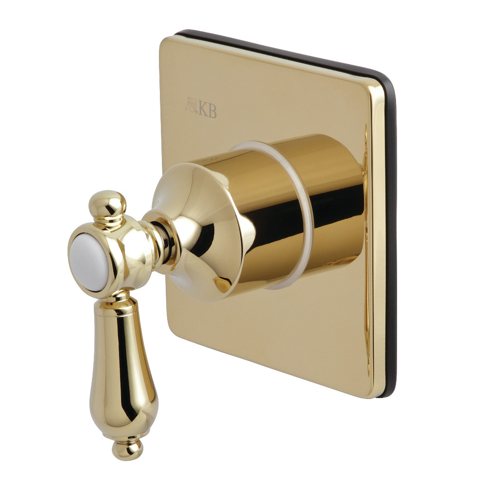 Traditional Three-Way Diverter Valve with Single Handle & Square Plate - Polished Brass