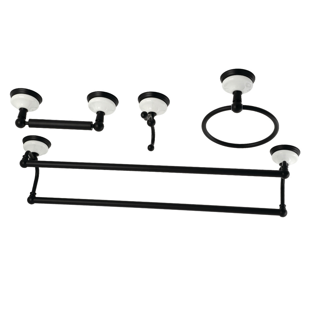 Victorian Dual Towel Bar Bathroom Hardware Set, Matte Black - 4 Pieces