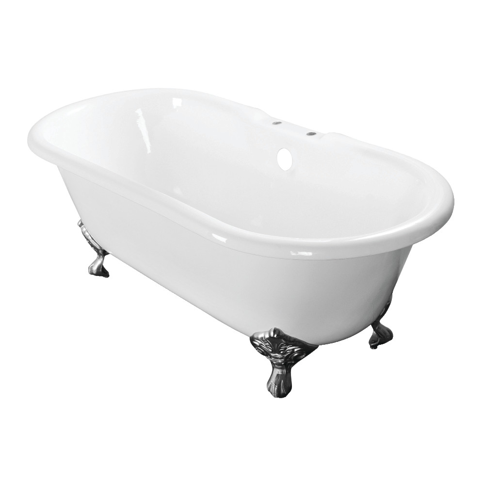 Picture of Aqua Eden VCT7D603017NB1 60 in. Cast Iron Double Ended Clawfoot Tub with 7 in. Faucet Drillings - Polished Chrome, White