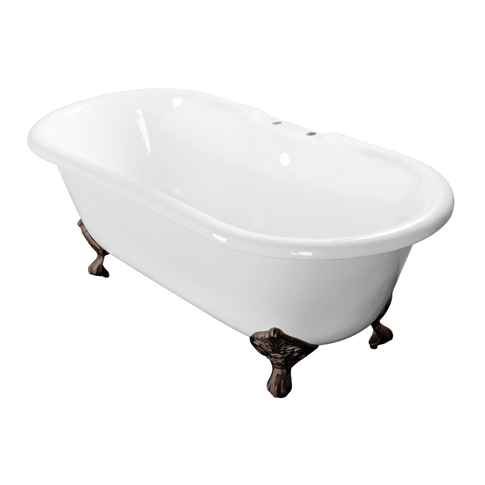 Picture of Aqua Eden VCT7D603017NB5 60 in. Cast Iron Double Ended Clawfoot Tub with 7 in. Faucet Drillings - Oil Rubbed Bronze, White