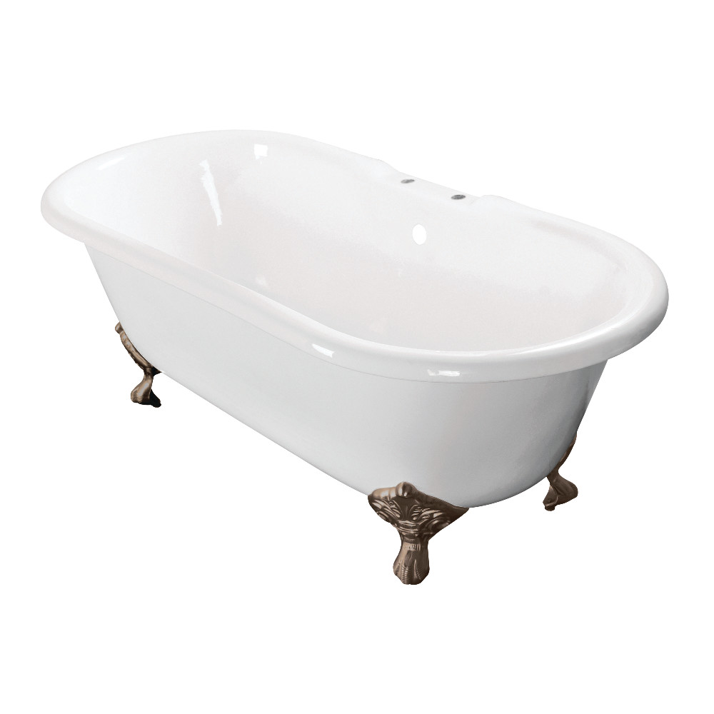 Picture of Aqua Eden VCT7D603017NB8 60 in. Cast Iron Double Ended Clawfoot Tub with 7 in. Faucet Drillings - Brushed Nickel, White