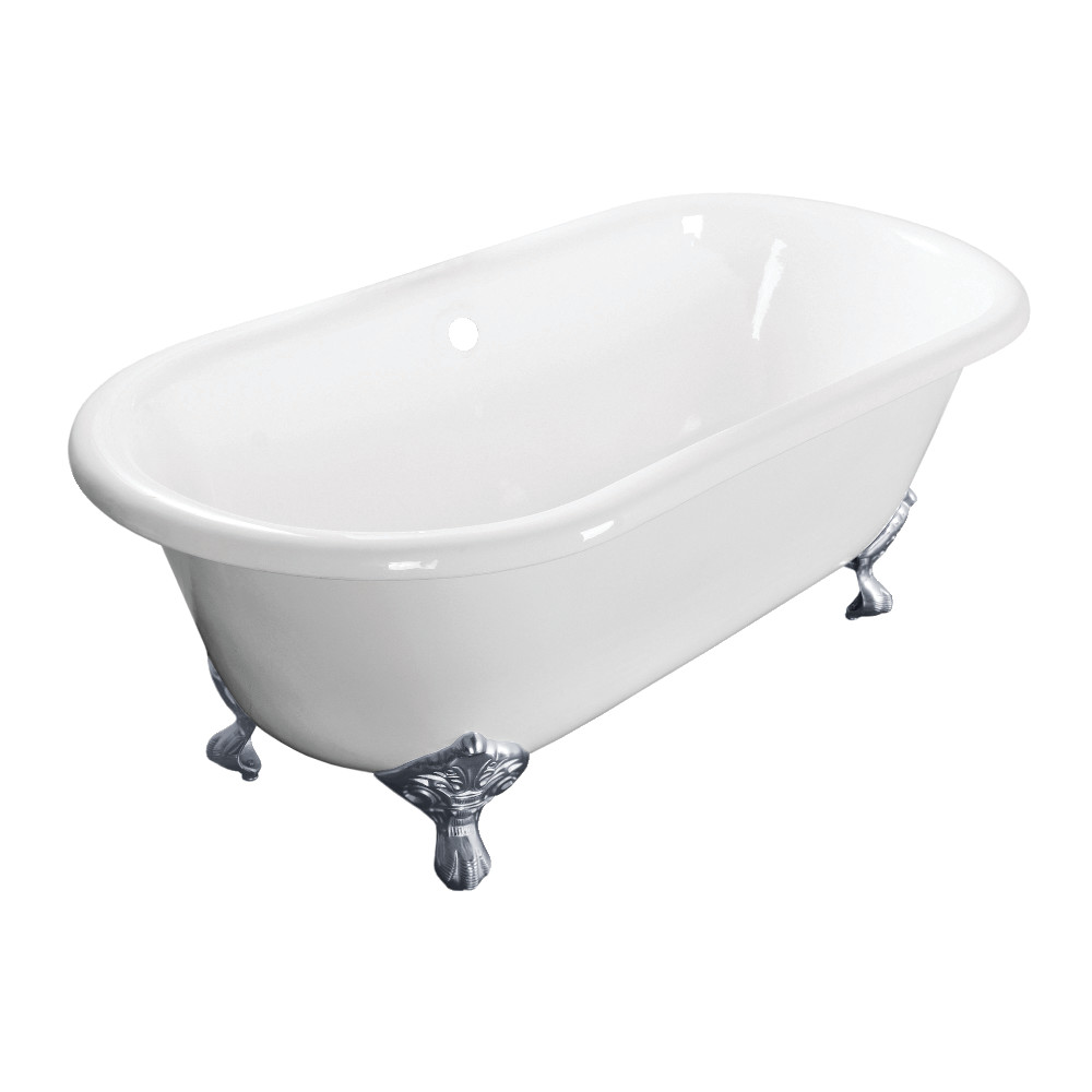 Picture of Aqua Eden VCTND603017NB1 60 in. Cast Iron Double Ended Clawfoot Tub No Faucet Drillings - Polished Chrome, White
