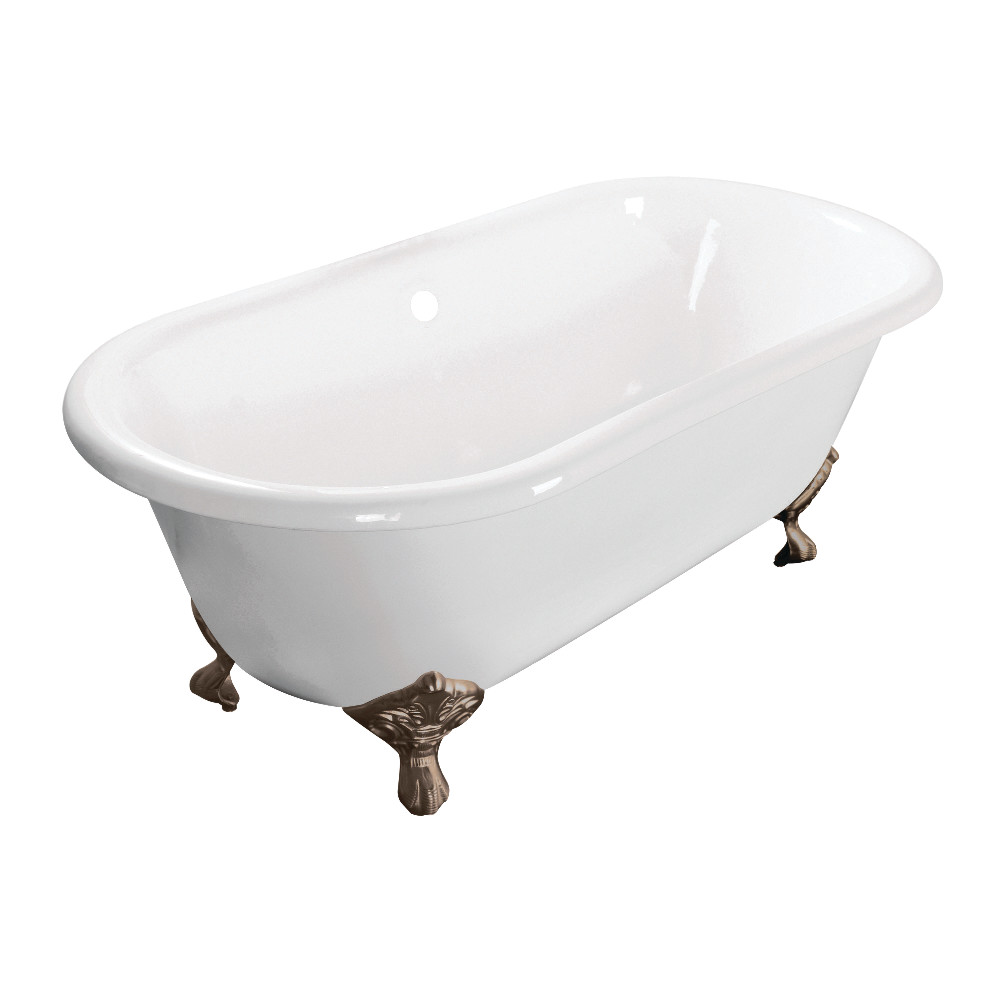 Picture of Aqua Eden VCTND603017NB8 60 in. Cast Iron Double Ended Clawfoot Tub No Faucet Drillings - Brushed Nickel, White