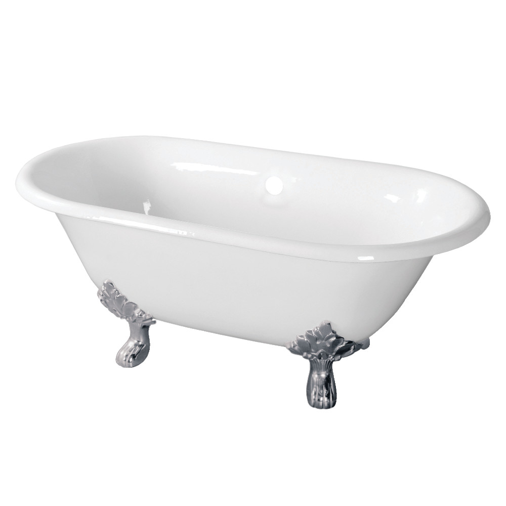 Picture of Aqua Eden VCTND603119NC1 60 in. Cast Iron Double Ended Clawfoot Tub No Faucet Drillings - Polished Chrome, White