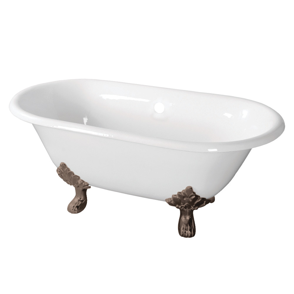 Picture of Aqua Eden VCTND603119NC8 60 in. Cast Iron Double Ended Clawfoot Tub No Faucet Drillings - Brushed Nickel, White