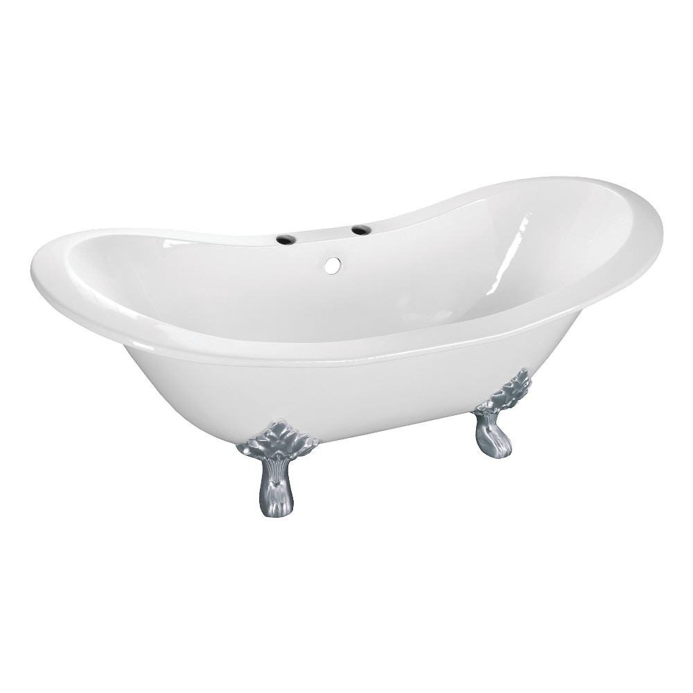 Picture of Aqua Eden VCT7DS6130NC1 61 in. Cast Iron Double Slipper Clawfoot Tub with 7 in. Faucet Drillings - Polished Chrome, White