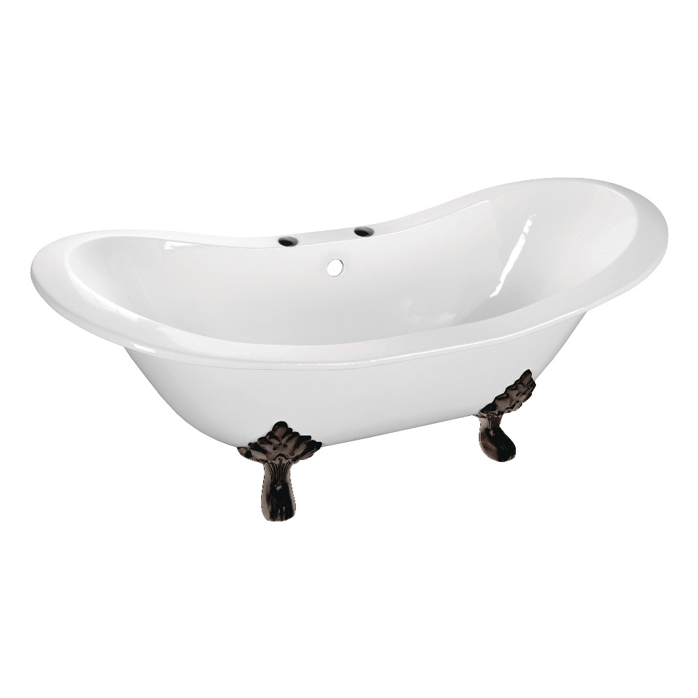 Picture of Aqua Eden VCT7DS6130NC5 61 in. Cast Iron Double Slipper Clawfoot Tub with 7 in. Faucet Drillings - Oil Rubbed Bronze, White
