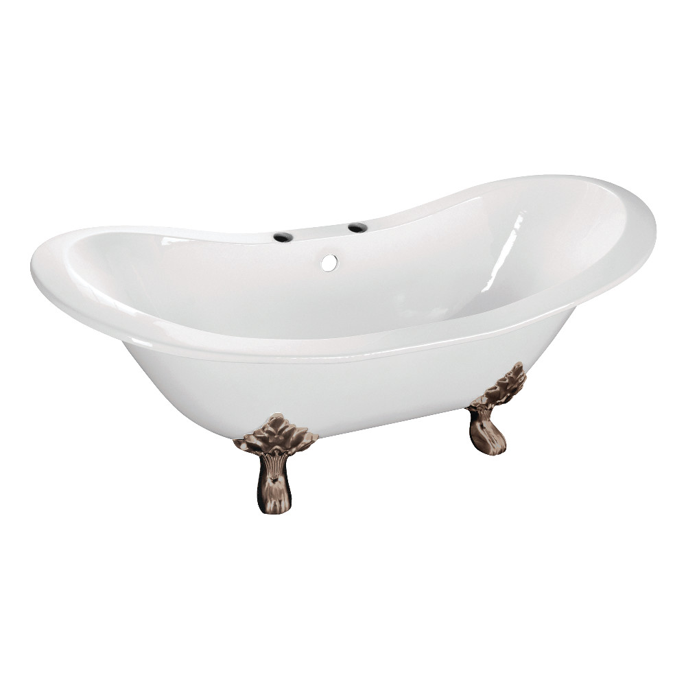 Picture of Aqua Eden VCT7DS6130NC8 61 in. Cast Iron Double Slipper Clawfoot Tub with 7 in. Faucet Drillings - Brushed Nickel, White