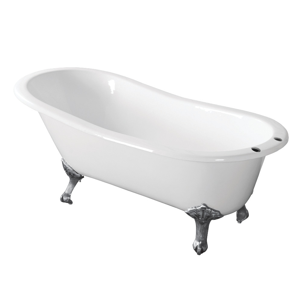 Picture of Aqua Eden VCT7D673122ZB1 67 in. Cast Iron Single Slipper Clawfoot Tub with 7 in. Faucet Drillings - Polished Chrome, White