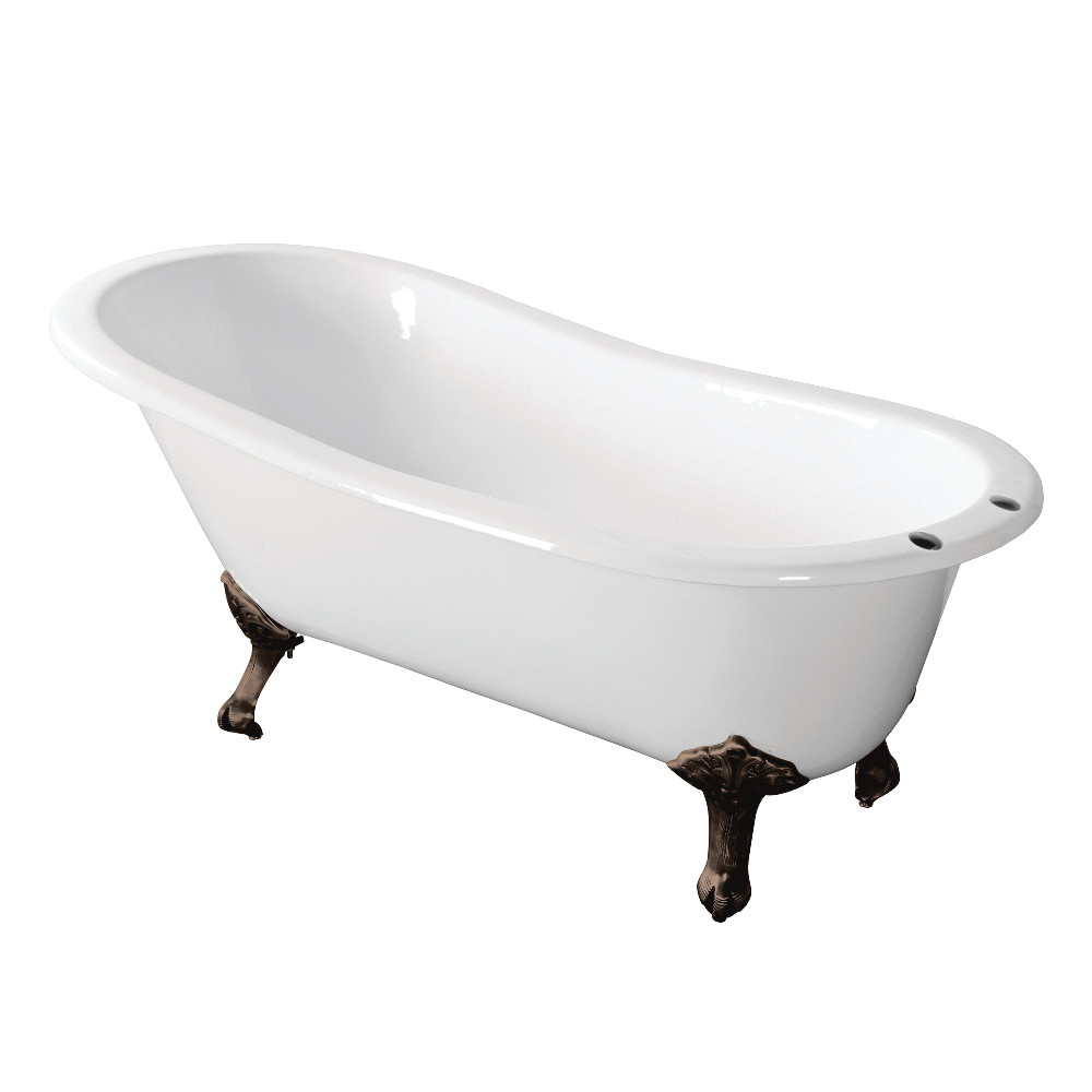 Picture of Aqua Eden VCT7D673122ZB5 67 in. Cast Iron Single Slipper Clawfoot Tub with 7 in. Faucet Drillings - Oil Rubbed Bronze, White