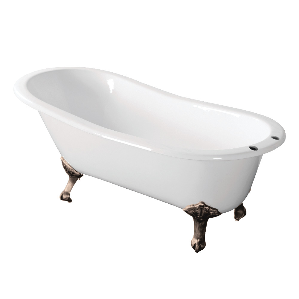 Picture of Aqua Eden VCT7D673122ZB8 67 in. Cast Iron Single Slipper Clawfoot Tub with 7 in. Faucet Drillings - Brushed Nickel, White