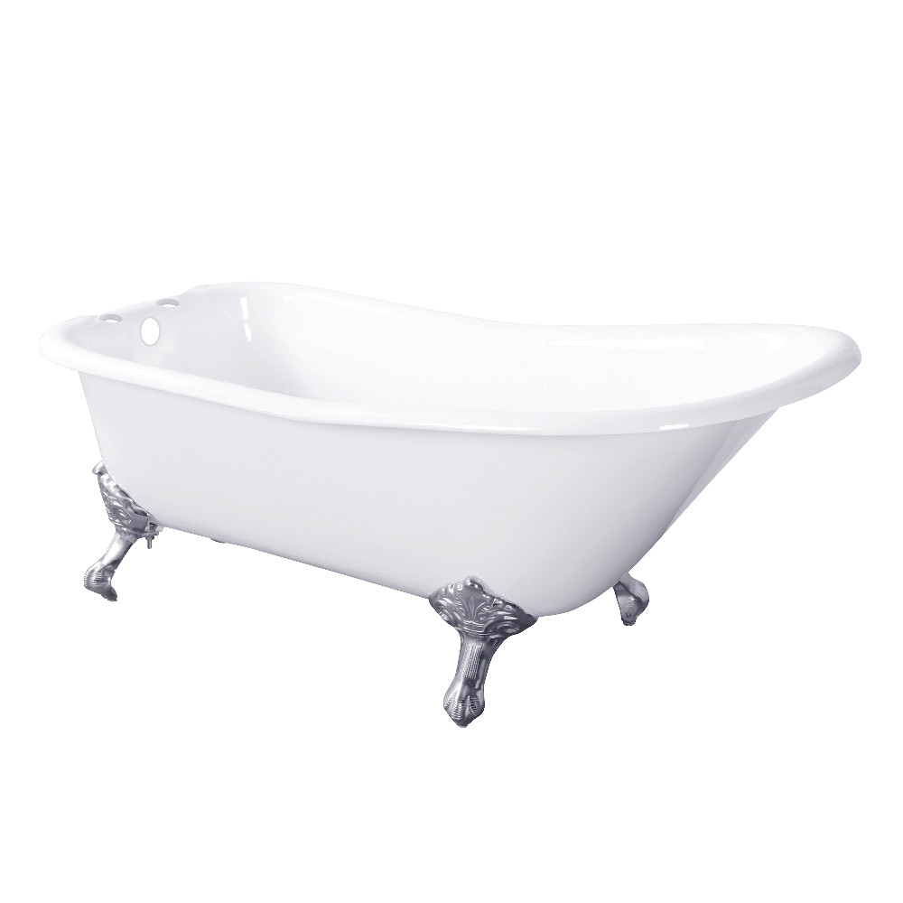 Picture of Aqua Eden VCT7D6630NF1 67 in. Cast Iron Single Slipper Clawfoot Tub with 7 in. Faucet Drillings - Polished Chrome&#44; White