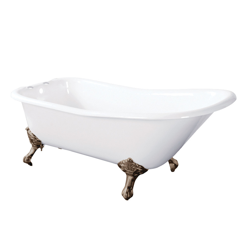 Picture of Aqua Eden VCT7D6630NF8 67 in. Cast Iron Single Slipper Clawfoot Tub with 7 in. Faucet Drillings - Brushed Nickel, White