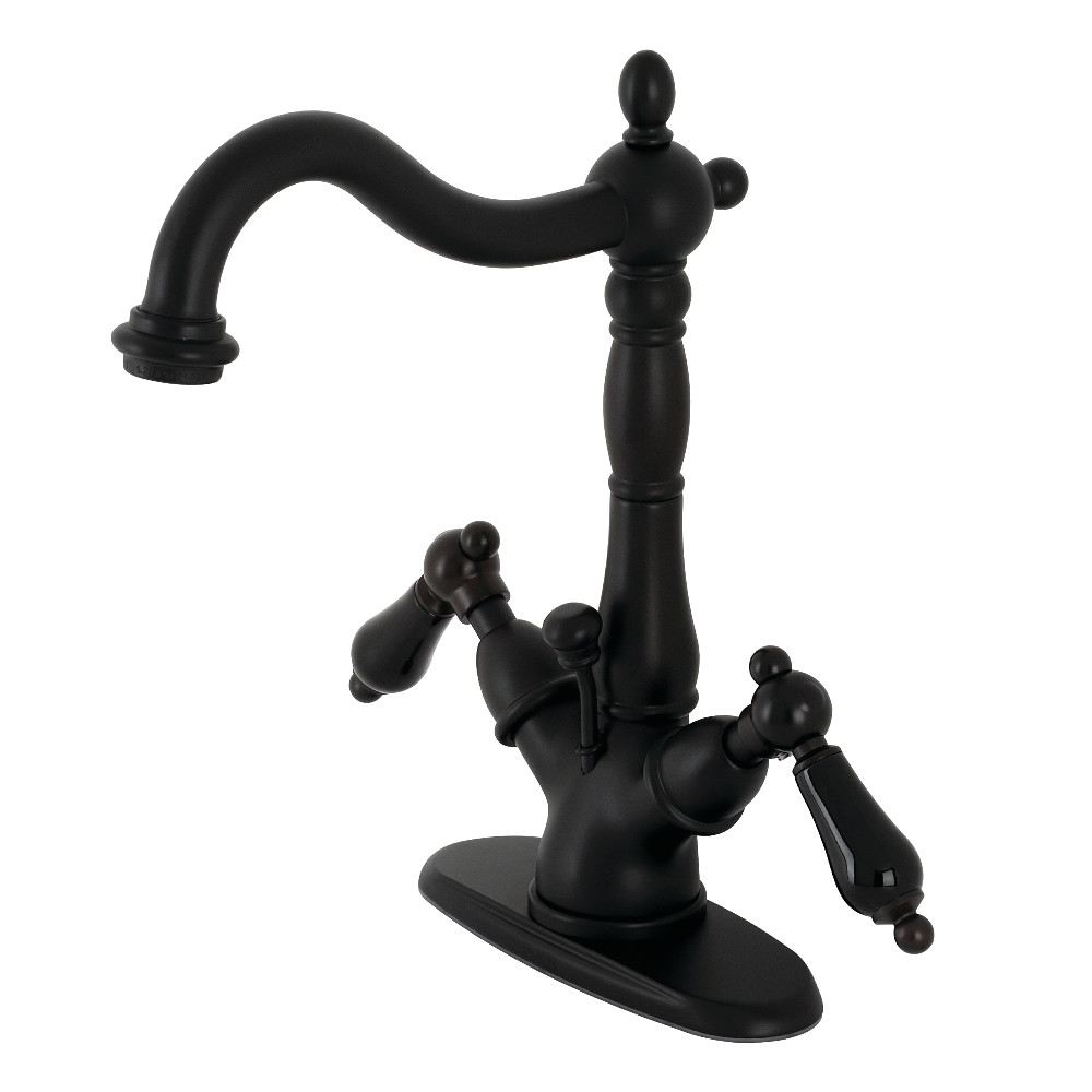 Picture of Kingston Brass KS1430PKL Duchess Two-Handle Bathroom Faucet with Brass Pop-Up & Cover Plate, Matte Black