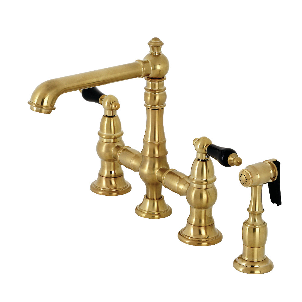 Picture of Kingston Brass KS7277PKLBS Duchess Bridge Kitchen Faucet with Brass Sprayer, Brushed Brass