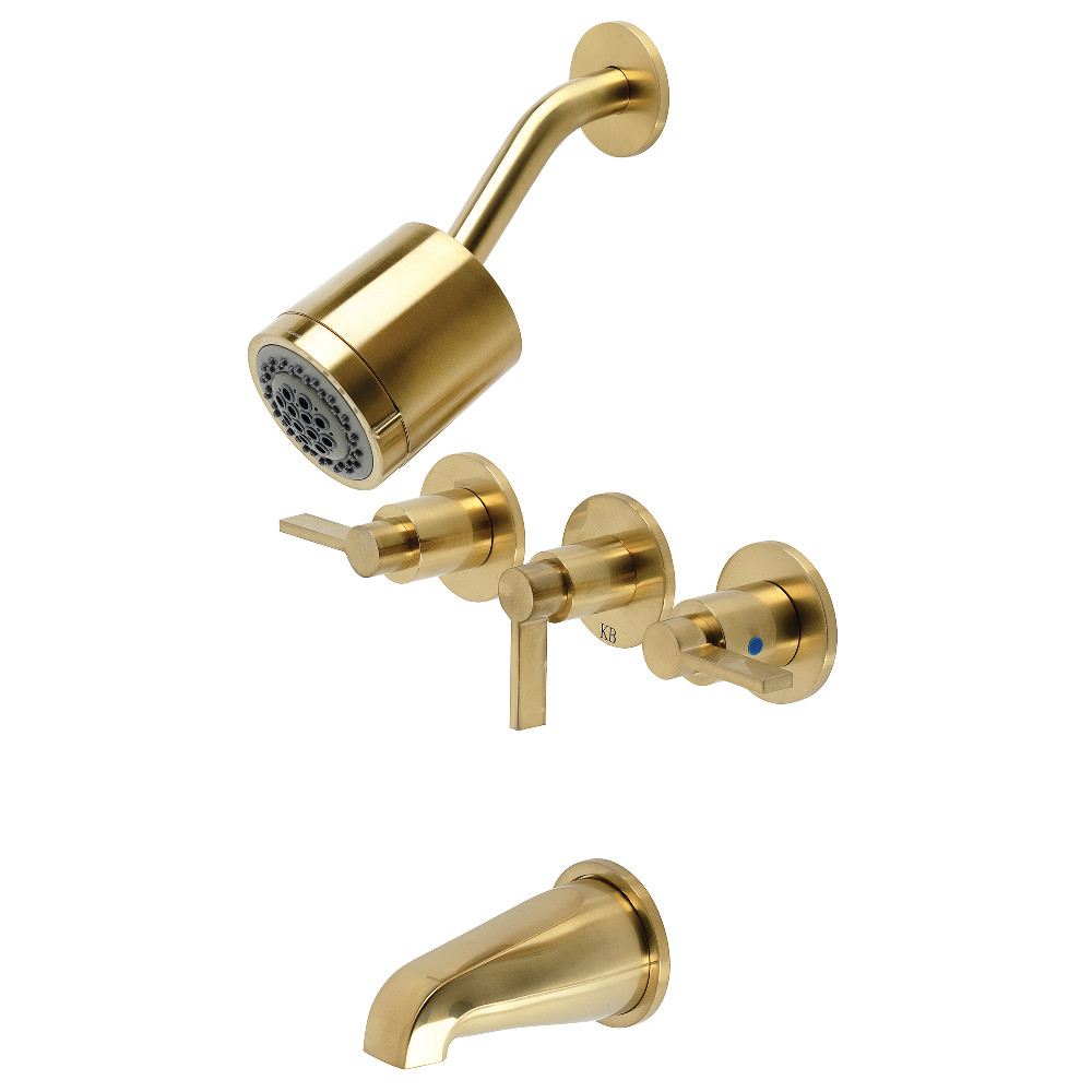 NuvoFusion Three-Handle Tub & Shower Faucet, Brushed Brass