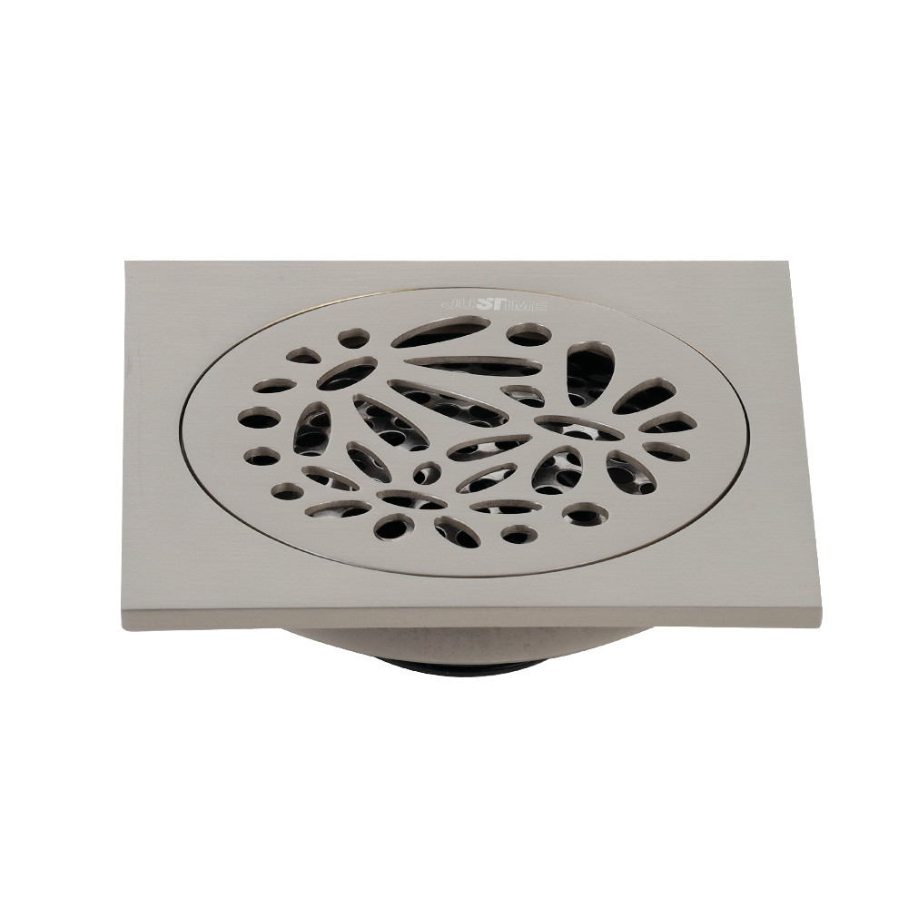 BSF6360BN 4 in. Watercourse Floral Square Grid Shower Drain, Brushed Nickel