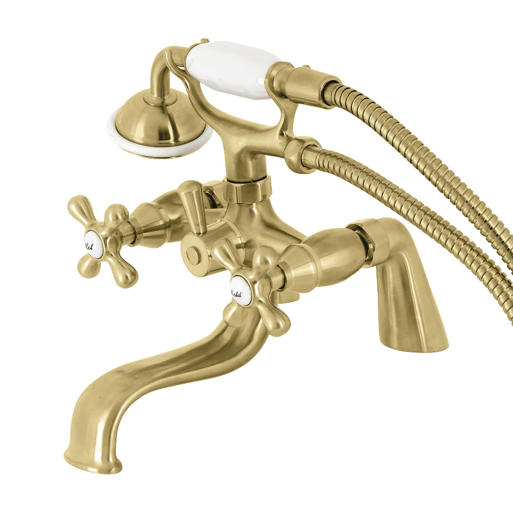 Kingston Deck Mount Clawfoot Tub Faucet with Hand Shower, Brushed Brass