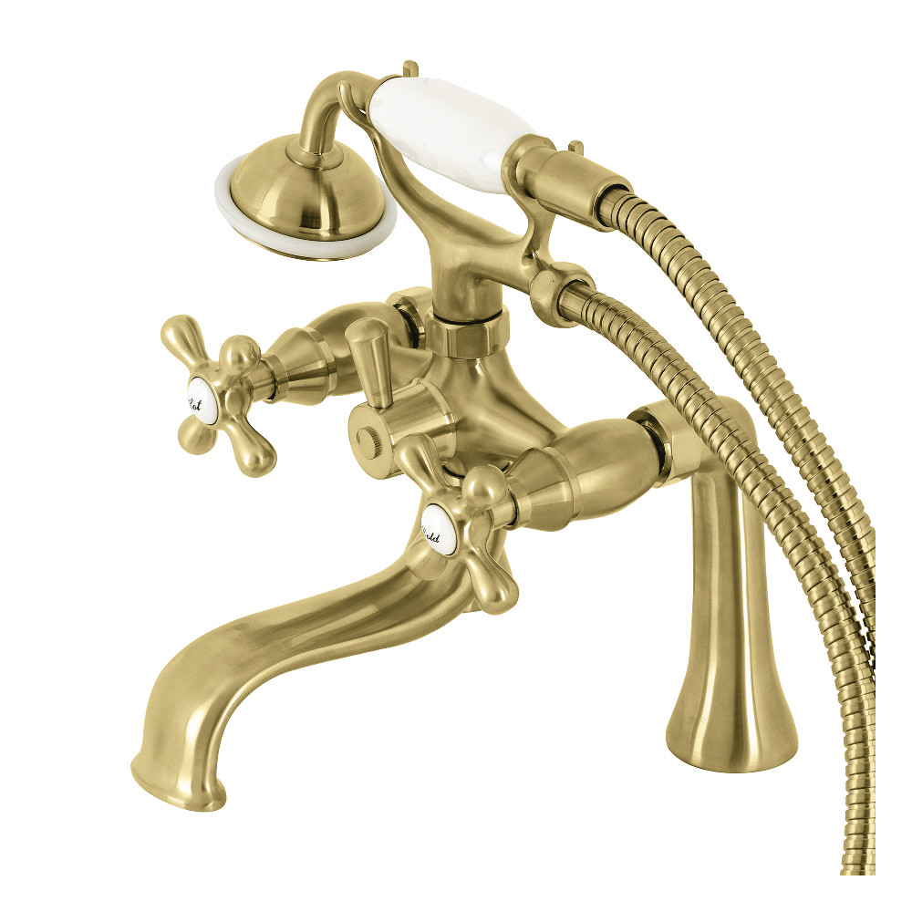 Kingston Deck Mount Clawfoot Tub Faucet with Hand Shower, Brushed Brass