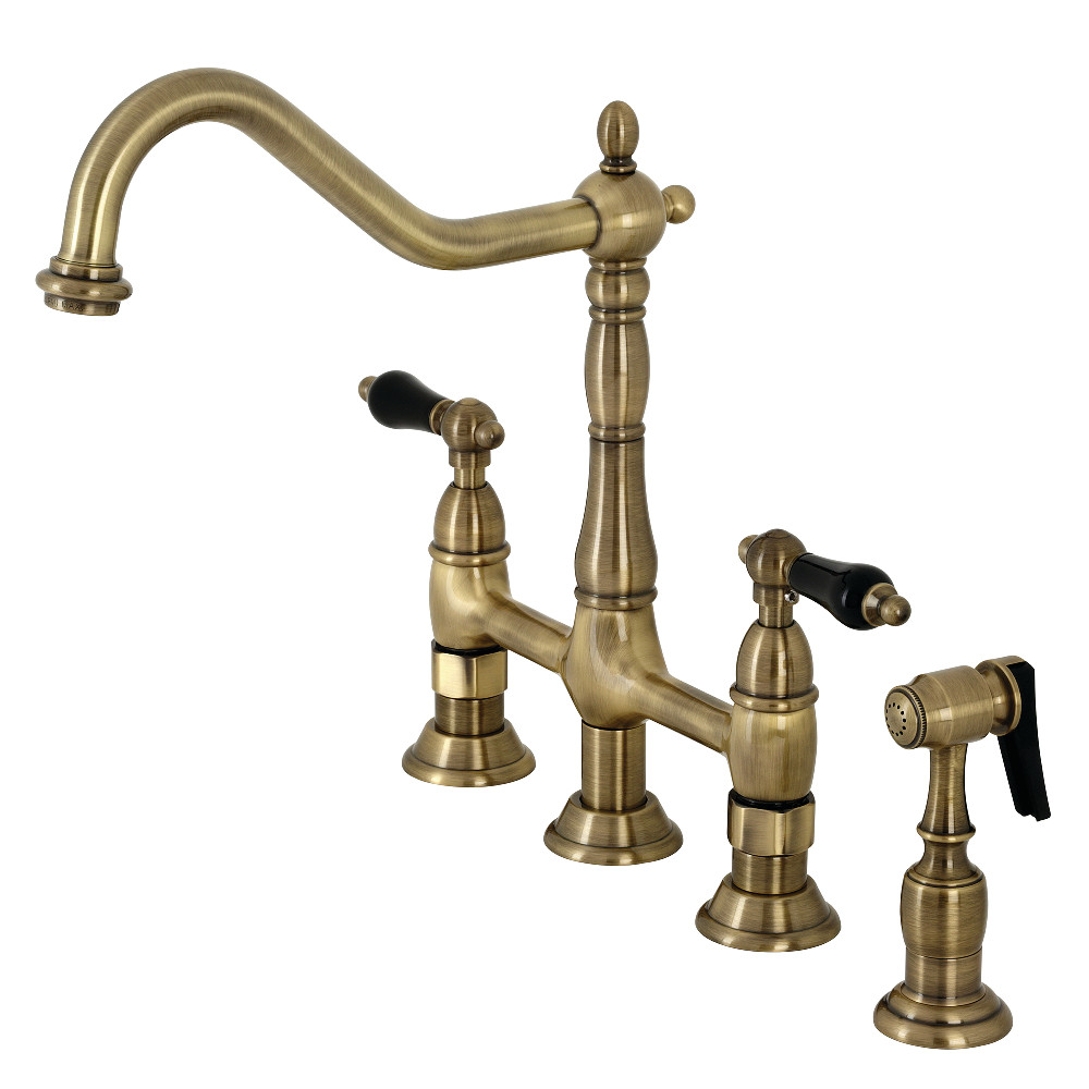 Picture of Kingston Brass KS1273PKLBS Duchess Bridge Kitchen Faucet with Brass Sprayer, Antique Brass