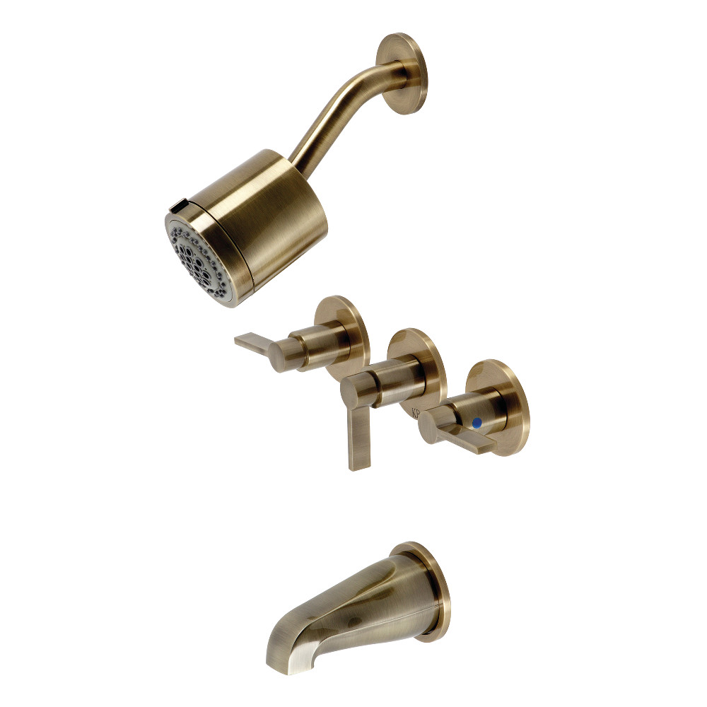 NuvoFusion Three-Handle Tub & Shower Faucet, Antique Brass