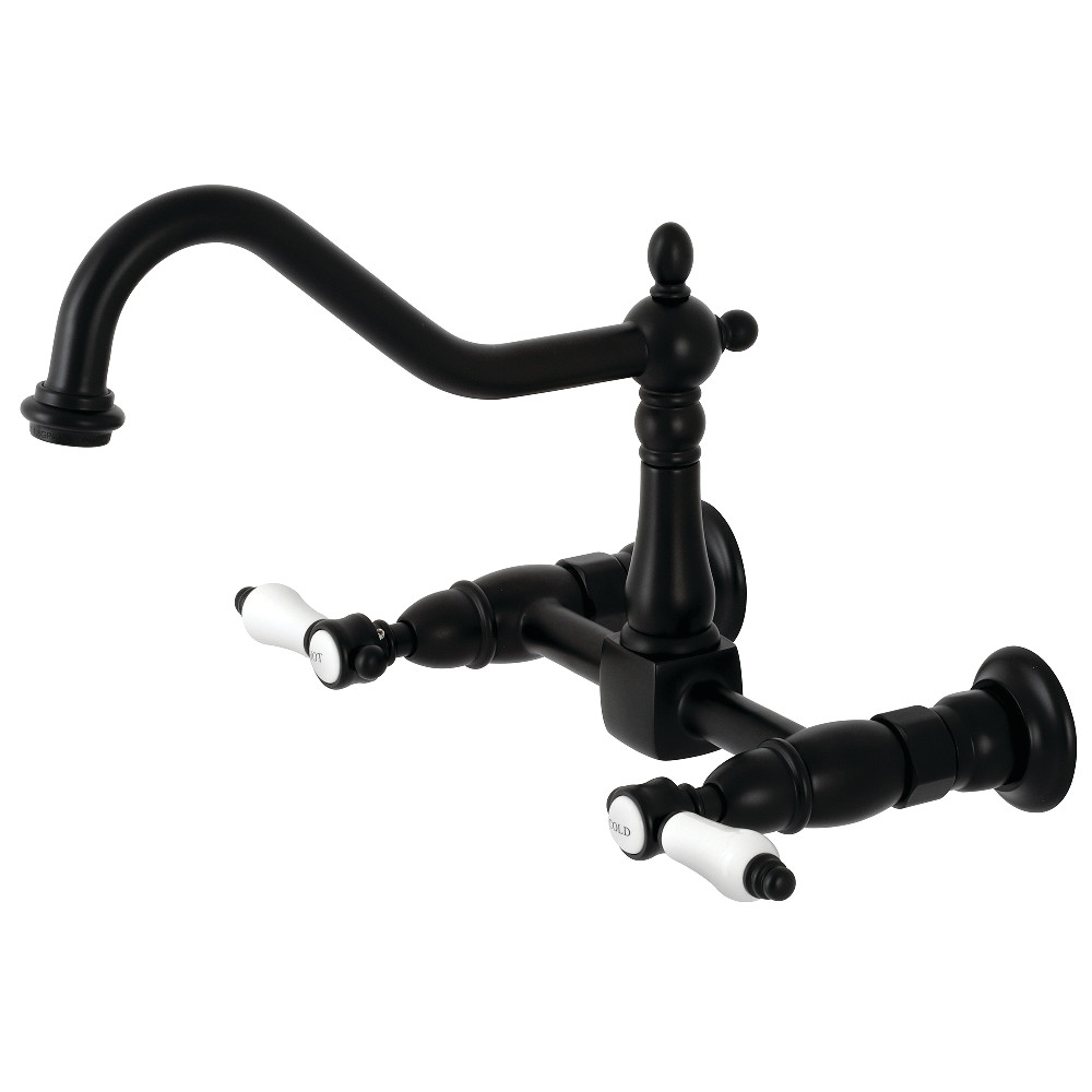 Picture of Kingston Brass KS1240BPL Bel-Air Wall Mount Bridge Kitchen Faucet, Matte Black