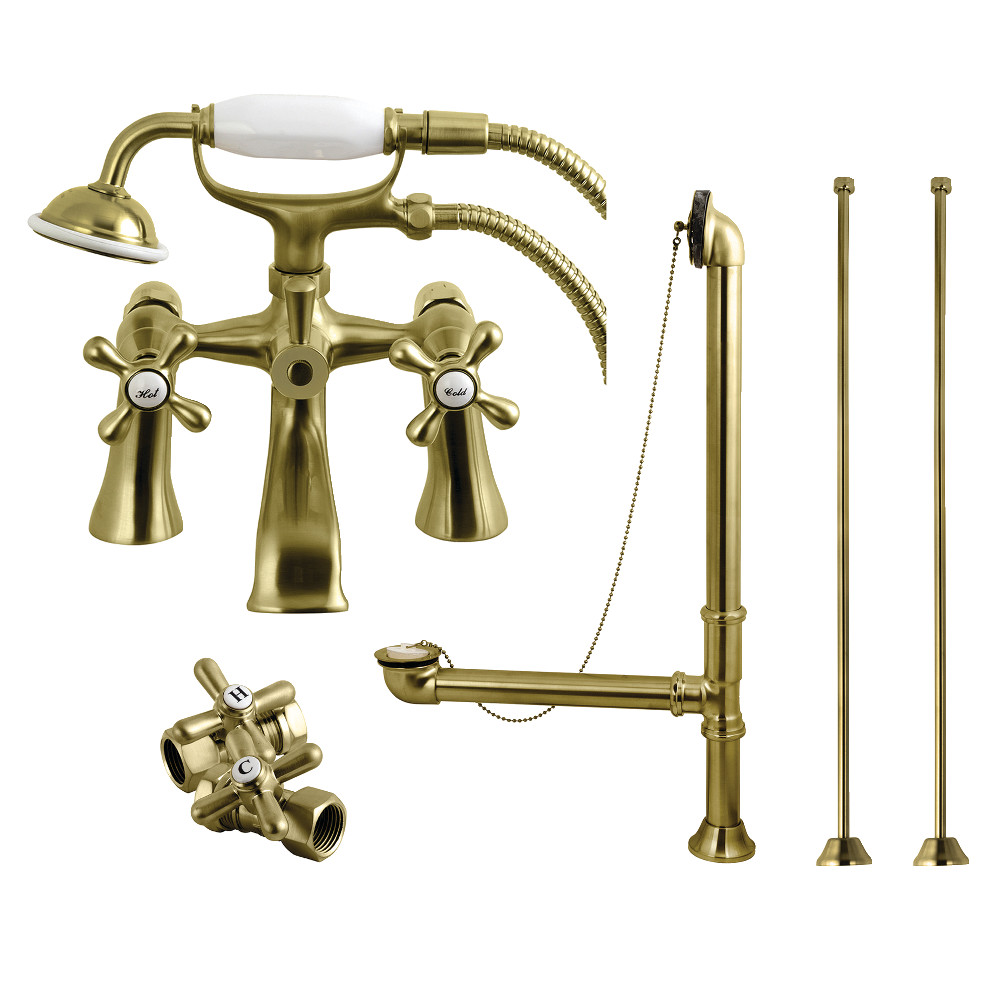 Vintage Deck Mount Clawfoot Tub Faucet Package, Brushed Brass