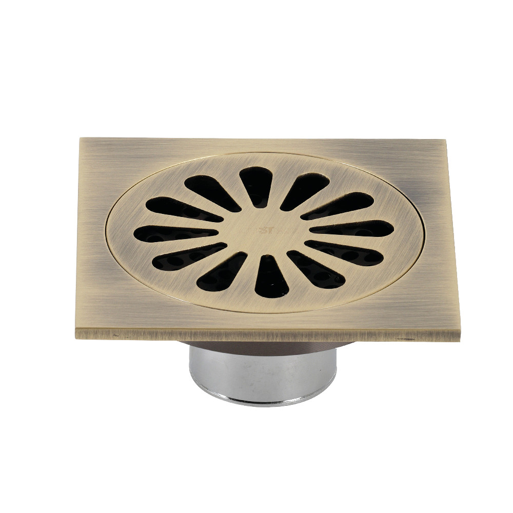BSF4161AB 4 in. Watercourse Sunburst Square Grid Shower Drain, Antique Brass