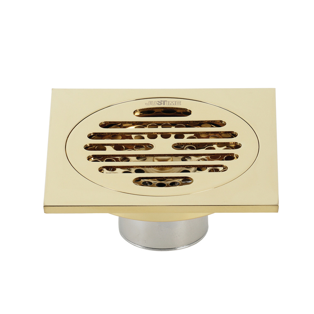 BSF4262PB 4 in. Watercourse Symmetric Square Grid Shower Drain, Polished Brass