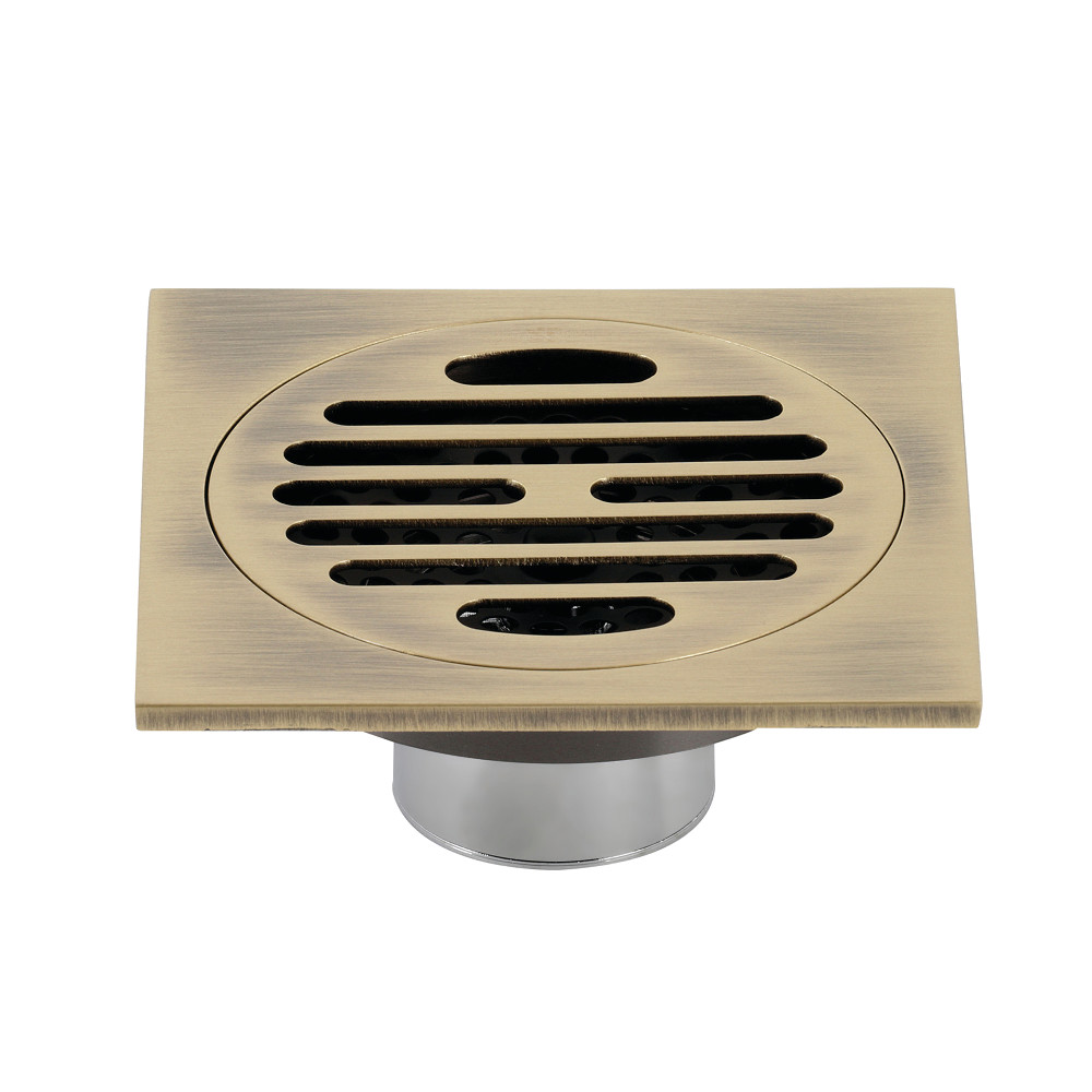 BSF4262AB 4 in. Watercourse Symmetric Square Grid Shower Drain, Antique Brass